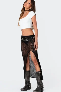 Monica Crochet Slitted Midi Skirt