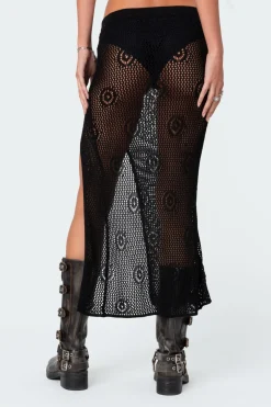 Monica Crochet Slitted Midi Skirt