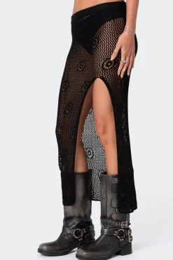 Monica Crochet Slitted Midi Skirt
