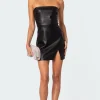 Moon Sign Faux Leather Mini Dress