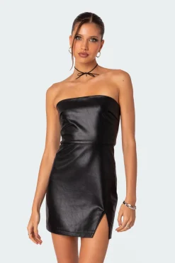 Moon Sign Faux Leather Mini Dress