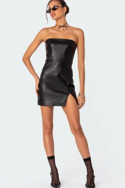 Moon Sign Faux Leather Mini Dress
