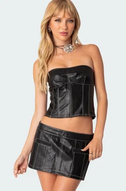 Moss Faux Leather Lace Up Corset