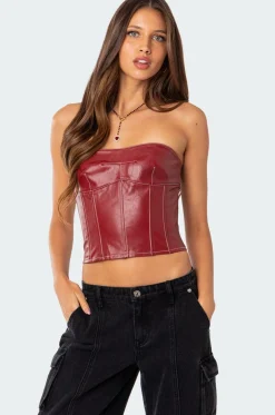 Moss Faux Leather Lace Up Corset