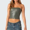Moss Faux Leather Lace Up Corset