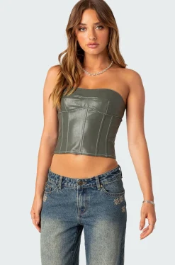 Moss Faux Leather Lace Up Corset