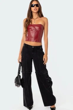 Moss Faux Leather Lace Up Corset