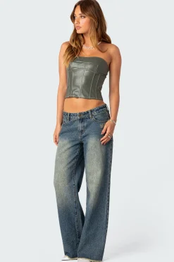 Moss Faux Leather Lace Up Corset