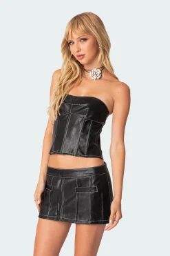 Moss Faux Leather Lace Up Corset