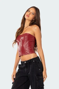 Moss Faux Leather Lace Up Corset