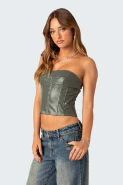 Moss Faux Leather Lace Up Corset