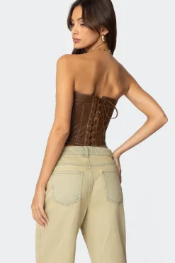 Moss Faux Leather Lace Up Corset