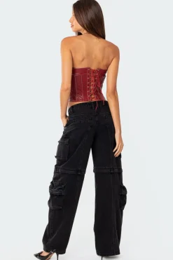 Moss Faux Leather Lace Up Corset