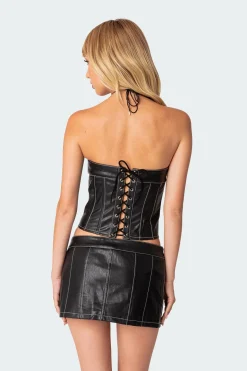 Moss Faux Leather Lace Up Corset