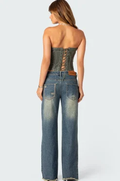 Moss Faux Leather Lace Up Corset