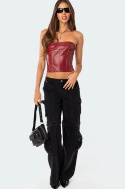 Moss Faux Leather Lace Up Corset