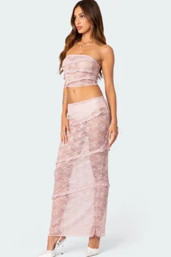 Myra Sheer Lace Ruffle Tube Top