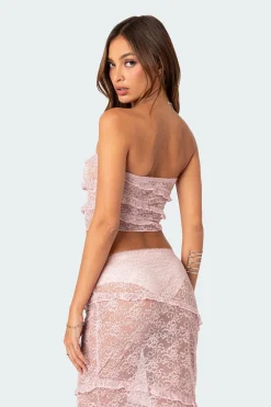 Myra Sheer Lace Ruffle Tube Top