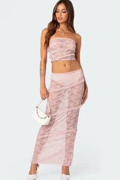 Myra Sheer Lace Ruffle Tube Top