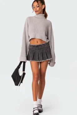 Nalani Washed Denim Pleated Mini Skort