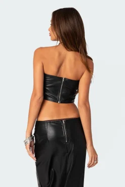 Nalaya Faux Leather Tube Top