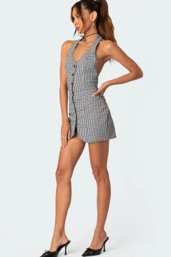 Narissa Gingham Open Back Mini Dress