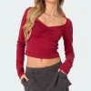 Nat Ruched V Neck Top