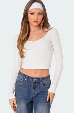 Nat Ruched V Neck Top