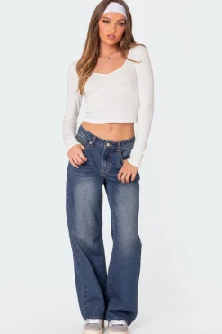 Nat Ruched V Neck Top