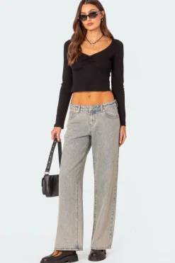 Nat Ruched V Neck Top