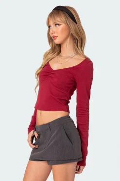 Nat Ruched V Neck Top