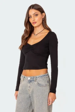 Nat Ruched V Neck Top