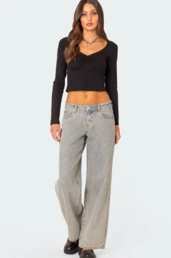 Nat Ruched V Neck Top