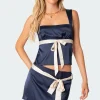 Natalia Ribbon Tie Satin Open Back Top