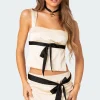Natalia Ribbon Tie Satin Open Back Top