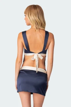 Natalia Ribbon Tie Satin Open Back Top