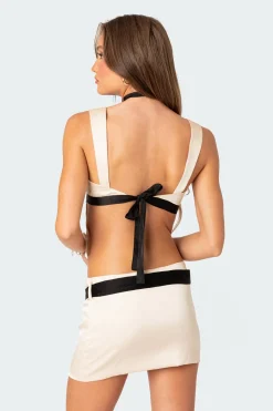Natalia Ribbon Tie Satin Open Back Top