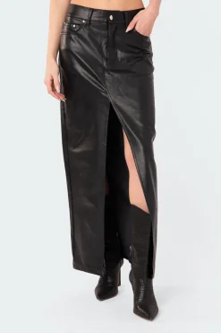 Neli Faux Leather Slitted Maxi Skirt