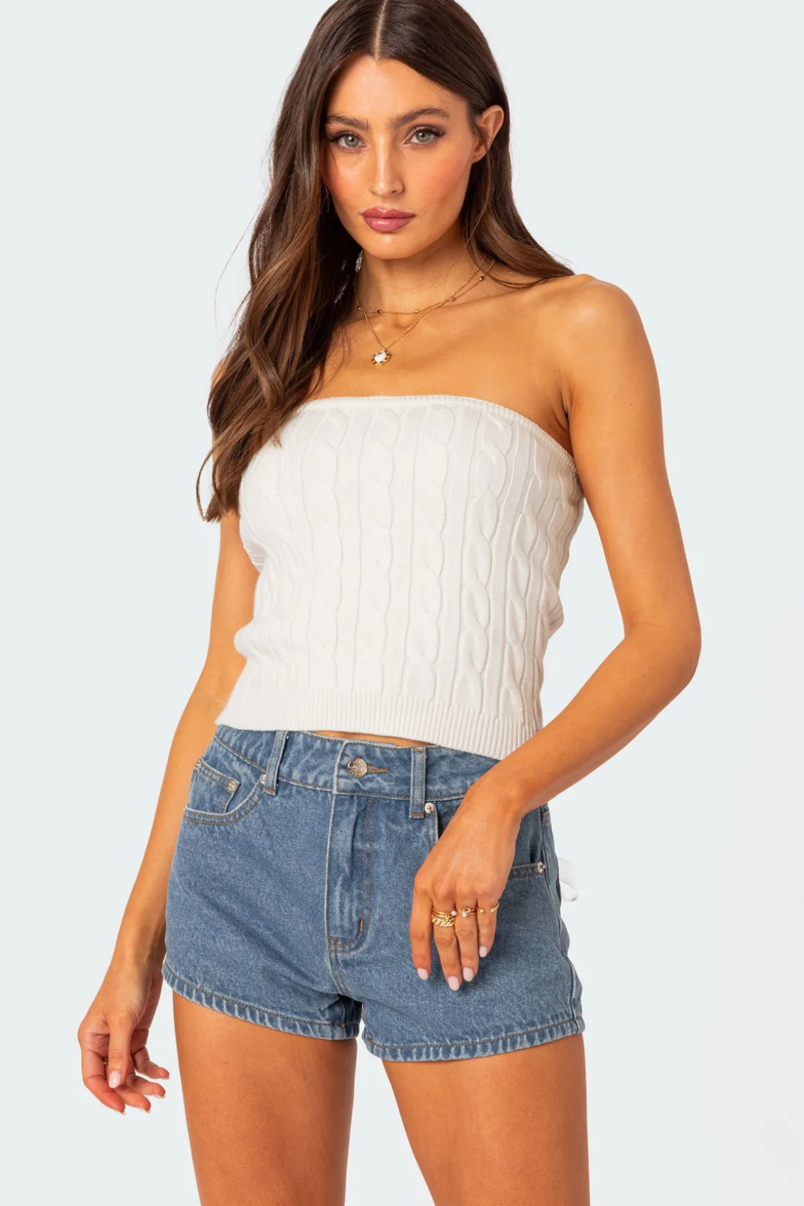 North Cable Knit Strapless Top