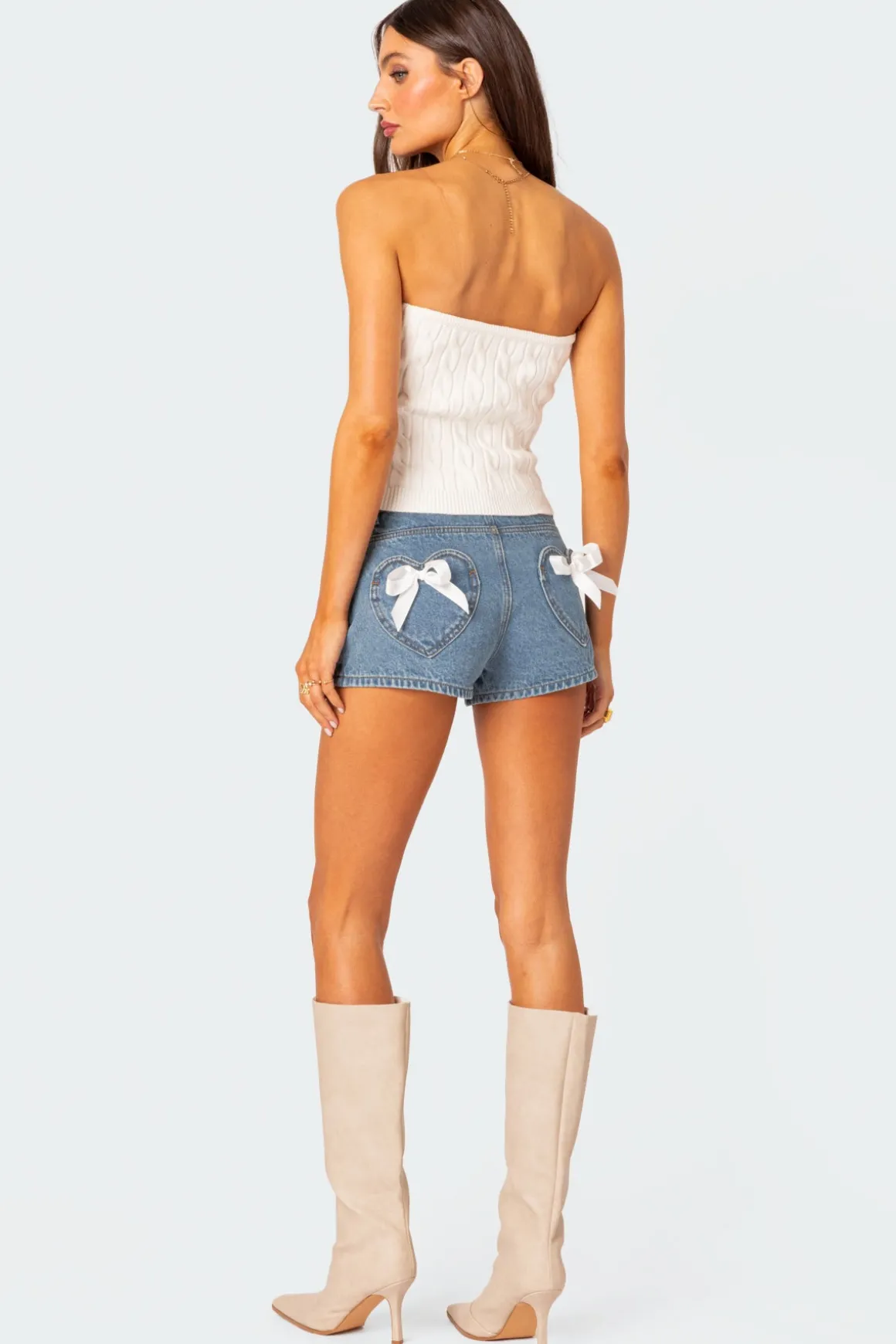 North Cable Knit Strapless Top