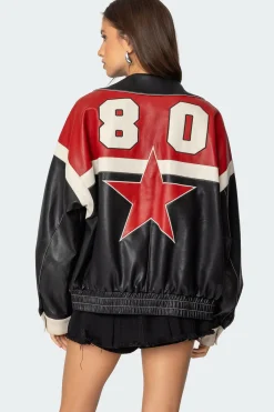 North Star Faux Leather Jacket