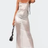 Nyla Sheer Glittery Back Slit Maxi Dress