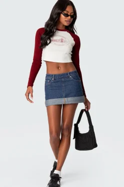 Off Duty Folded Denim Mini Skirt
