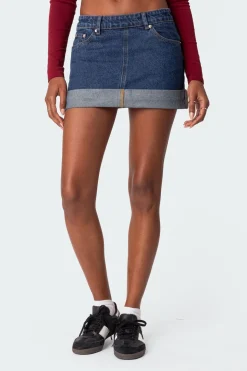Off Duty Folded Denim Mini Skirt