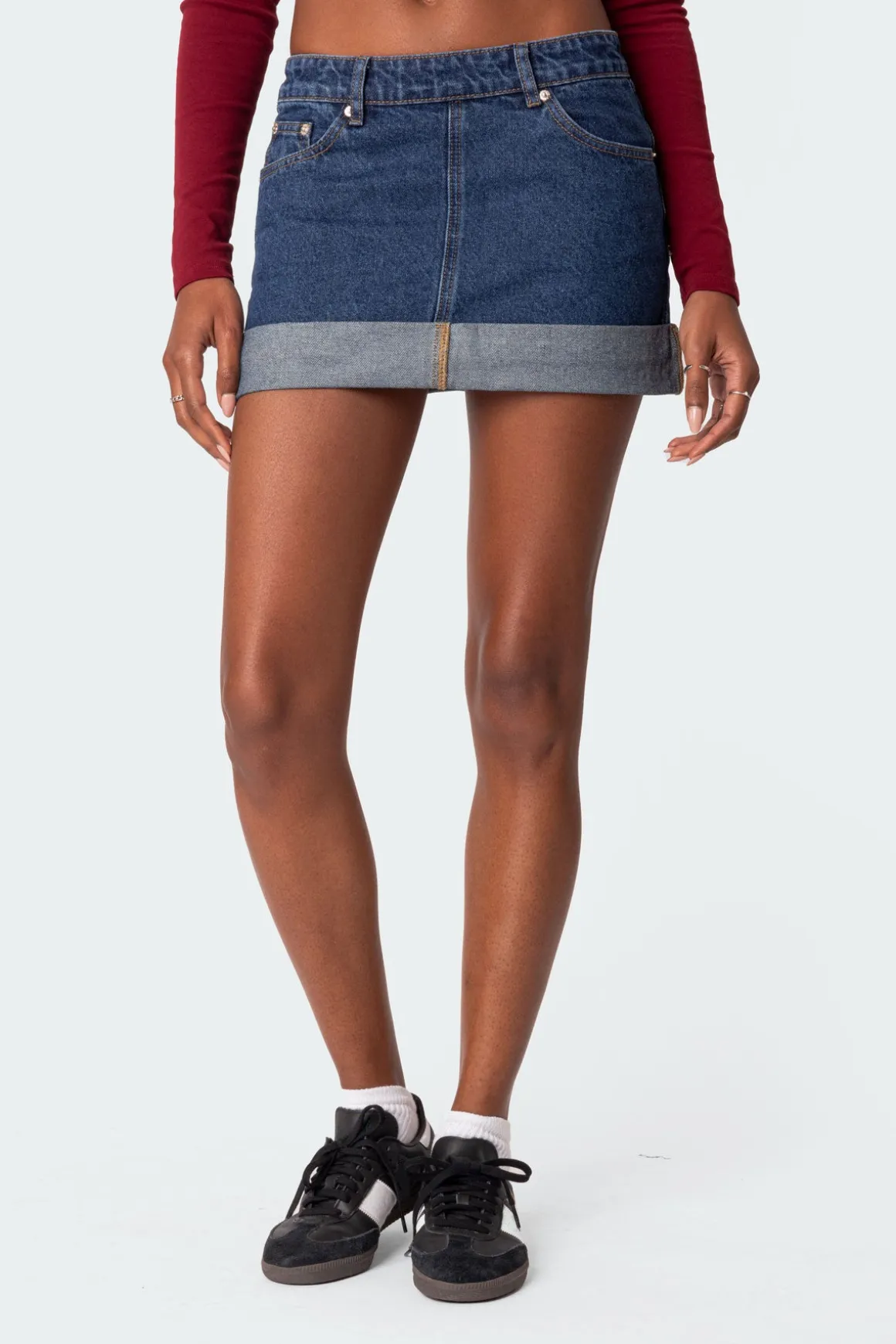 Off Duty Folded Denim Mini Skirt
