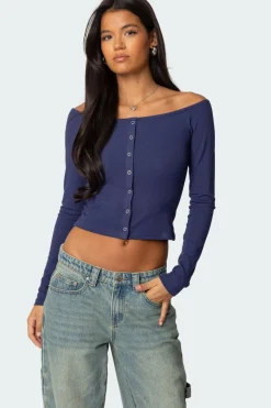 Off Shoulder Button Up Top
