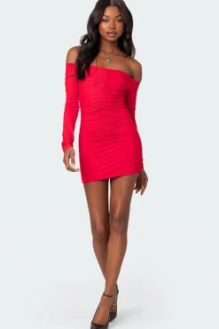 Off Shoulder Gathered Mini Dress