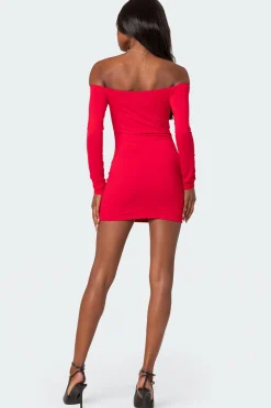 Off Shoulder Gathered Mini Dress
