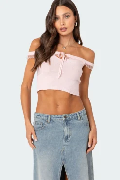 Off Shoulder Trimmed Knit Top