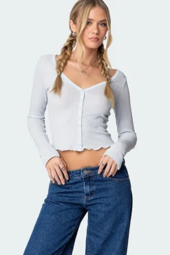 Ollie Button Front Pointelle Top